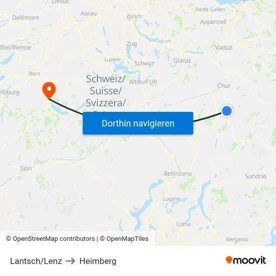 Lantsch/Lenz to Heimberg map