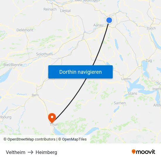 Veltheim to Heimberg map