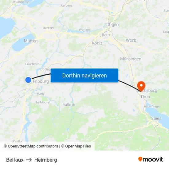 Belfaux to Heimberg map