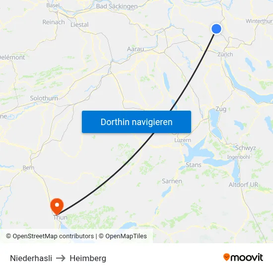 Niederhasli to Heimberg map
