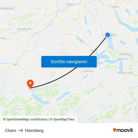 Cham to Heimberg map