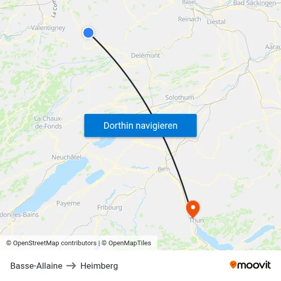 Basse-Allaine to Heimberg map