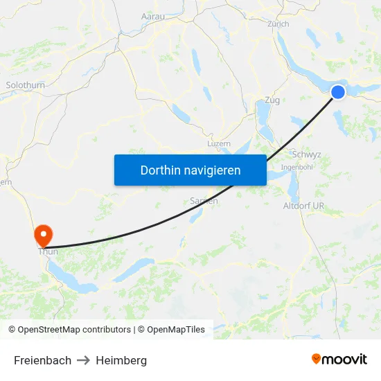 Freienbach to Heimberg map