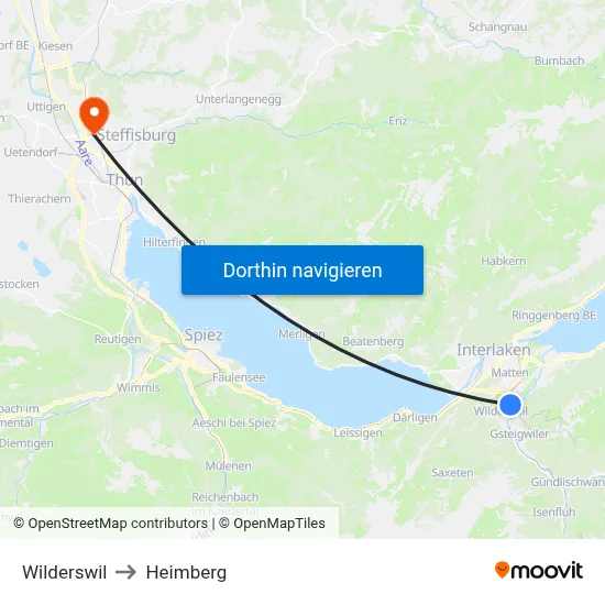 Wilderswil to Heimberg map