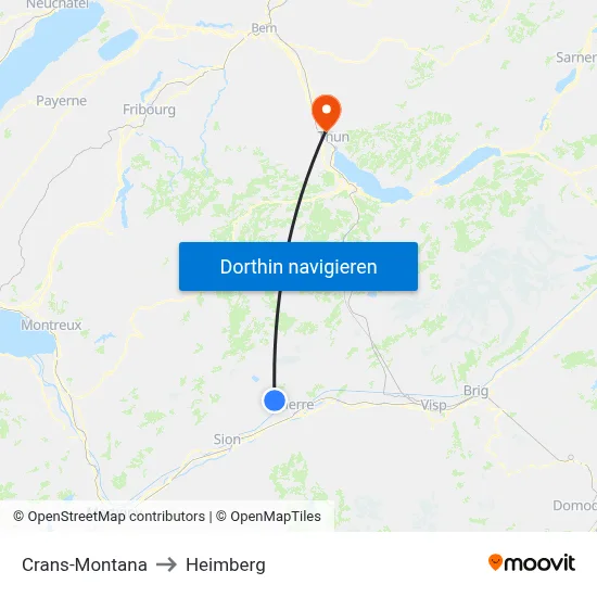 Crans-Montana to Heimberg map