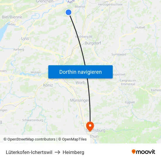 Lüterkofen-Ichertswil to Heimberg map