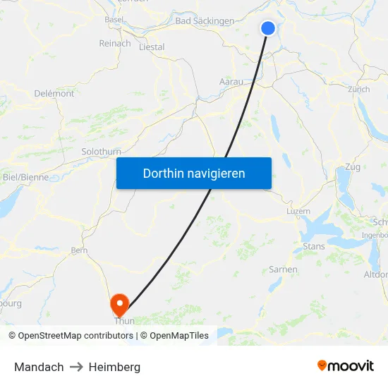 Mandach to Heimberg map