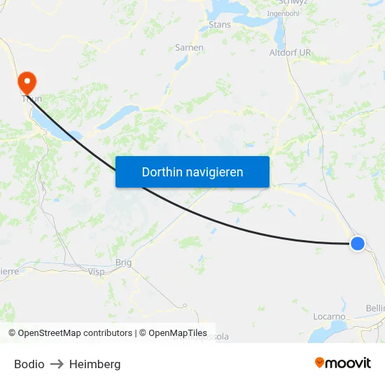 Bodio to Heimberg map