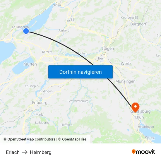 Erlach to Heimberg map