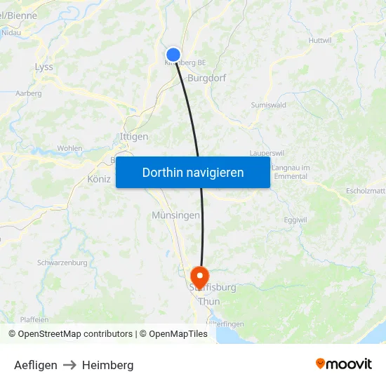 Aefligen to Heimberg map