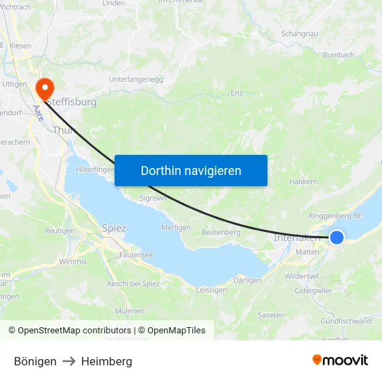 Bönigen to Heimberg map