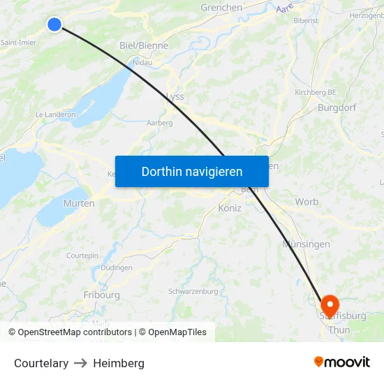 Courtelary to Heimberg map