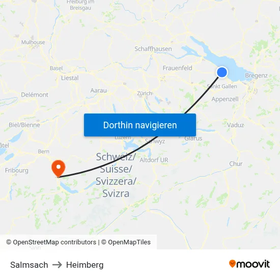 Salmsach to Heimberg map