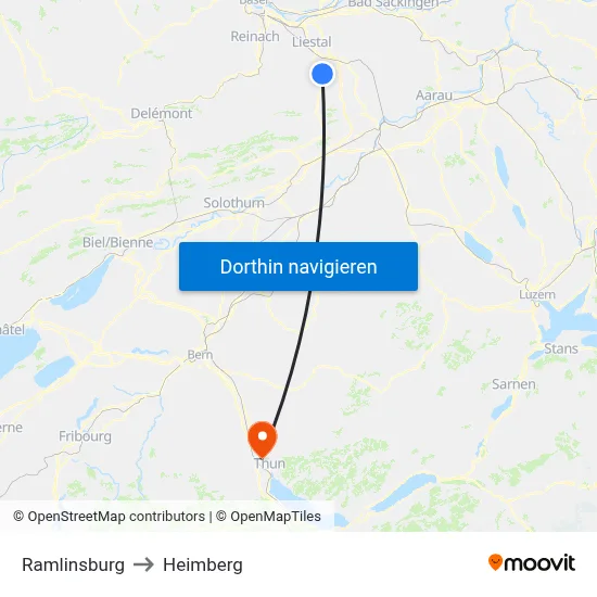 Ramlinsburg to Heimberg map