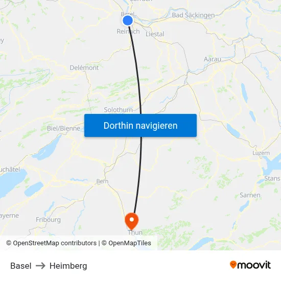 Basel to Heimberg map