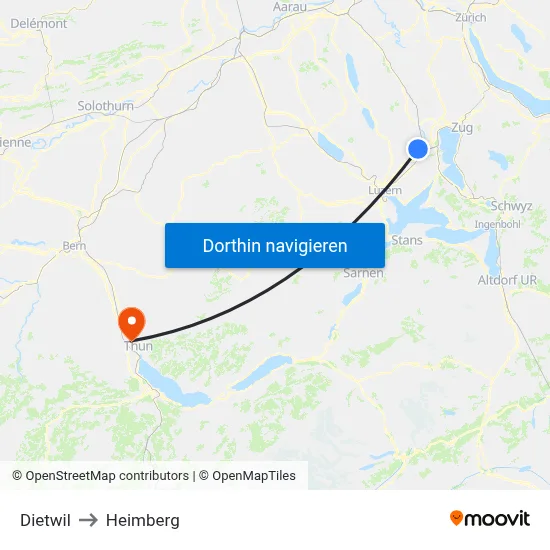 Dietwil to Heimberg map