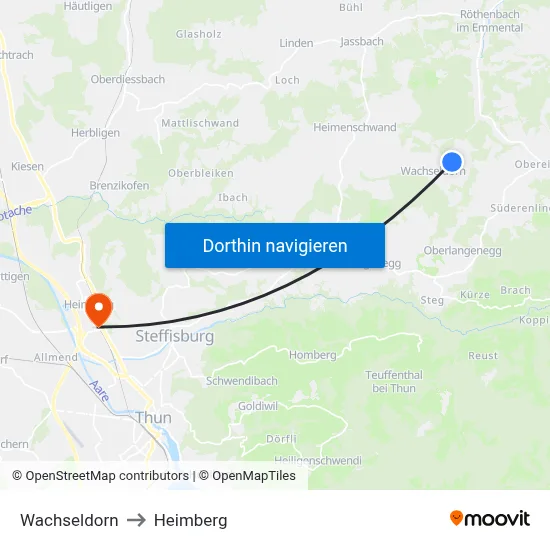 Wachseldorn to Heimberg map