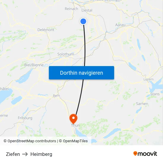 Ziefen to Heimberg map