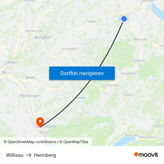Willisau to Heimberg map