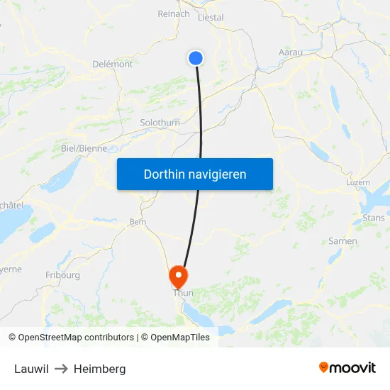 Lauwil to Heimberg map