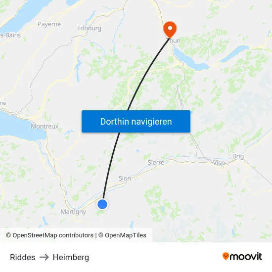 Riddes to Heimberg map