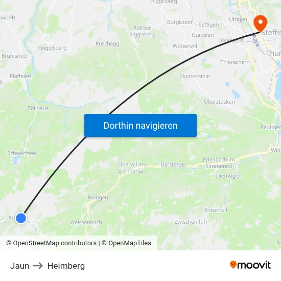Jaun to Heimberg map