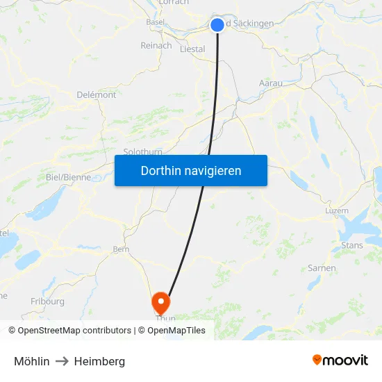Möhlin to Heimberg map