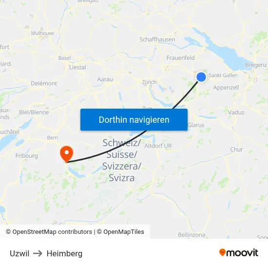Uzwil to Heimberg map