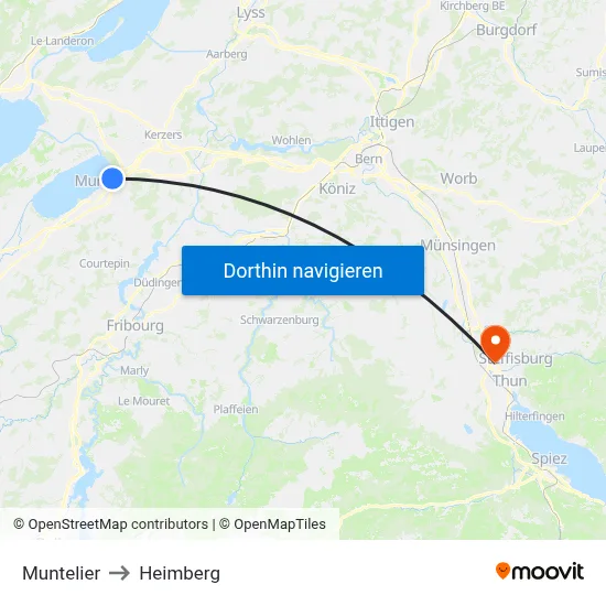 Muntelier to Heimberg map