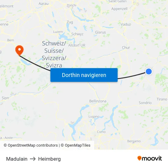 Madulain to Heimberg map