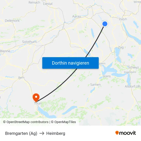 Bremgarten (Ag) to Heimberg map