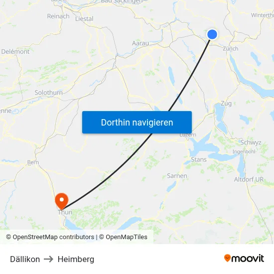 Dällikon to Heimberg map