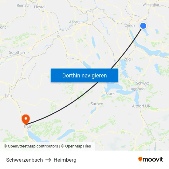 Schwerzenbach to Heimberg map