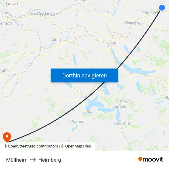 Müllheim to Heimberg map