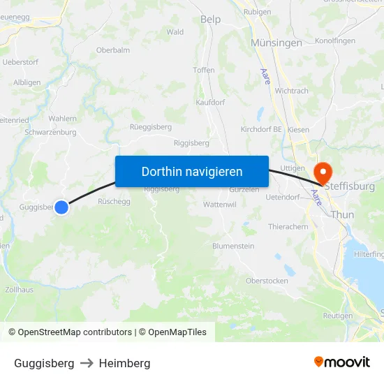 Guggisberg to Heimberg map