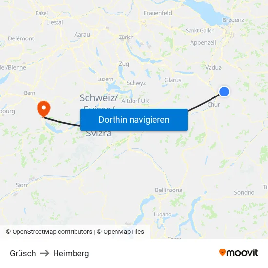 Grüsch to Heimberg map