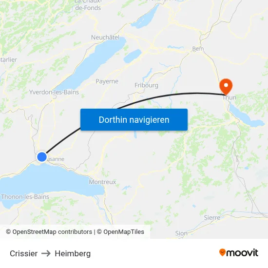 Crissier to Heimberg map