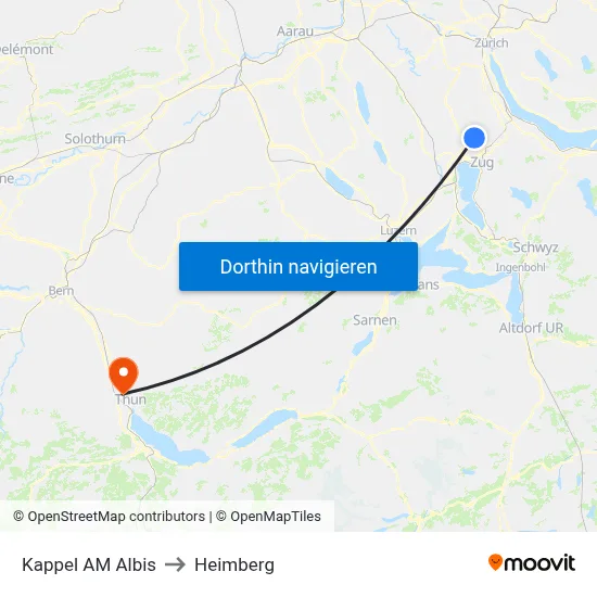 Kappel AM Albis to Heimberg map