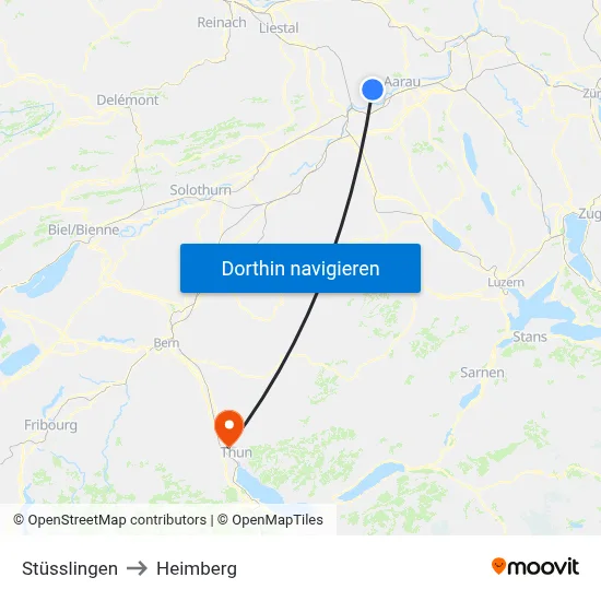 Stüsslingen to Heimberg map