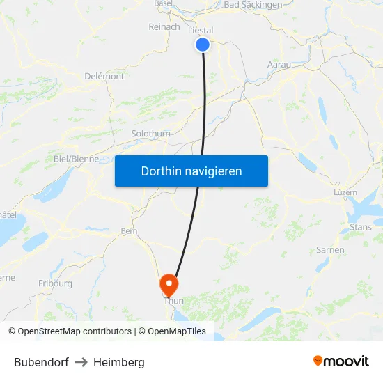 Bubendorf to Heimberg map