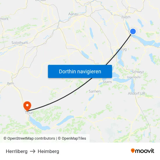 Herrliberg to Heimberg map