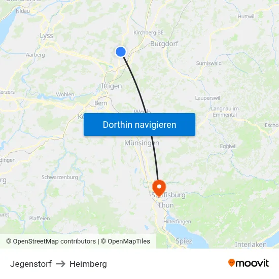 Jegenstorf to Heimberg map