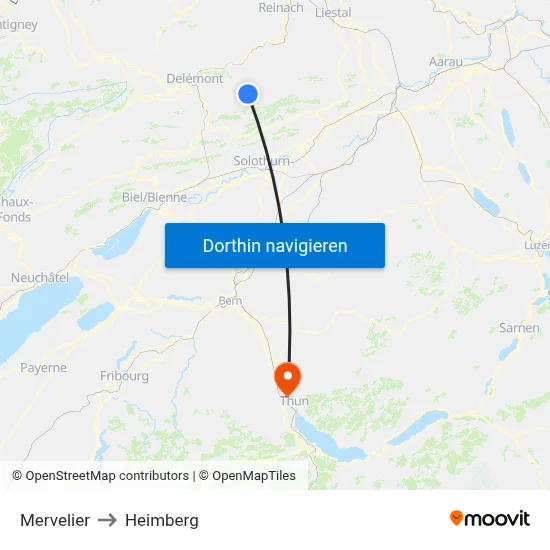 Mervelier to Heimberg map
