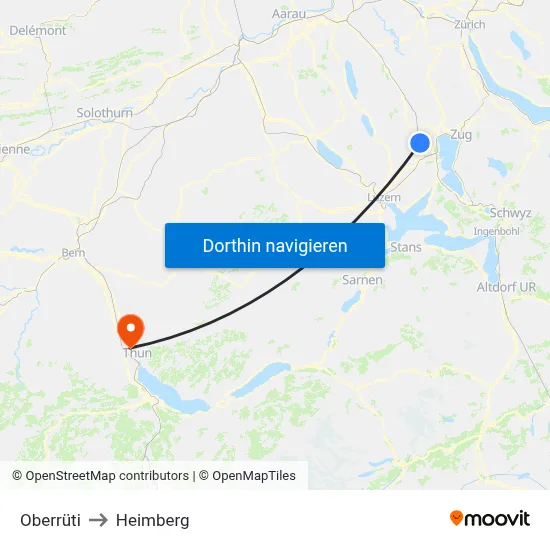 Oberrüti to Heimberg map