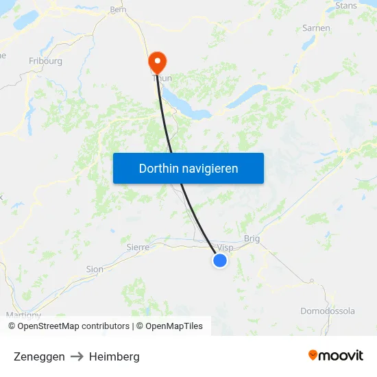 Zeneggen to Heimberg map