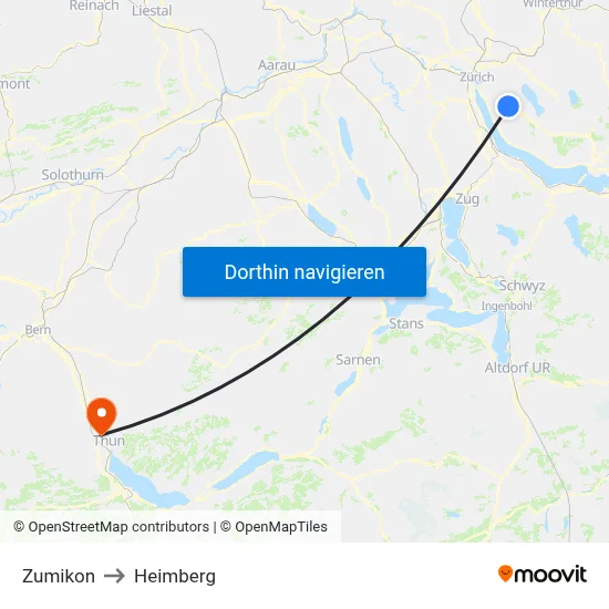 Zumikon to Heimberg map