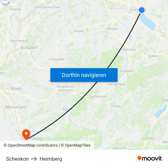 Schenkon to Heimberg map