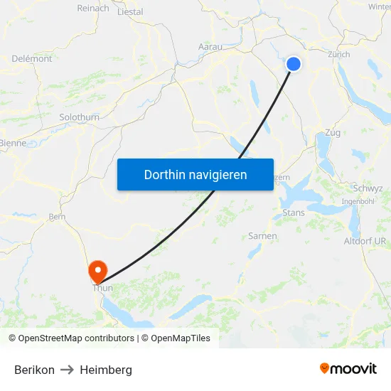 Berikon to Heimberg map