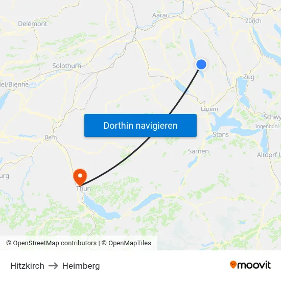 Hitzkirch to Heimberg map