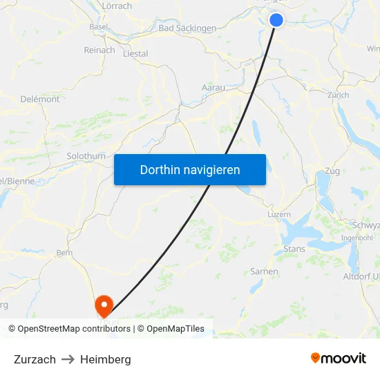Zurzach to Heimberg map